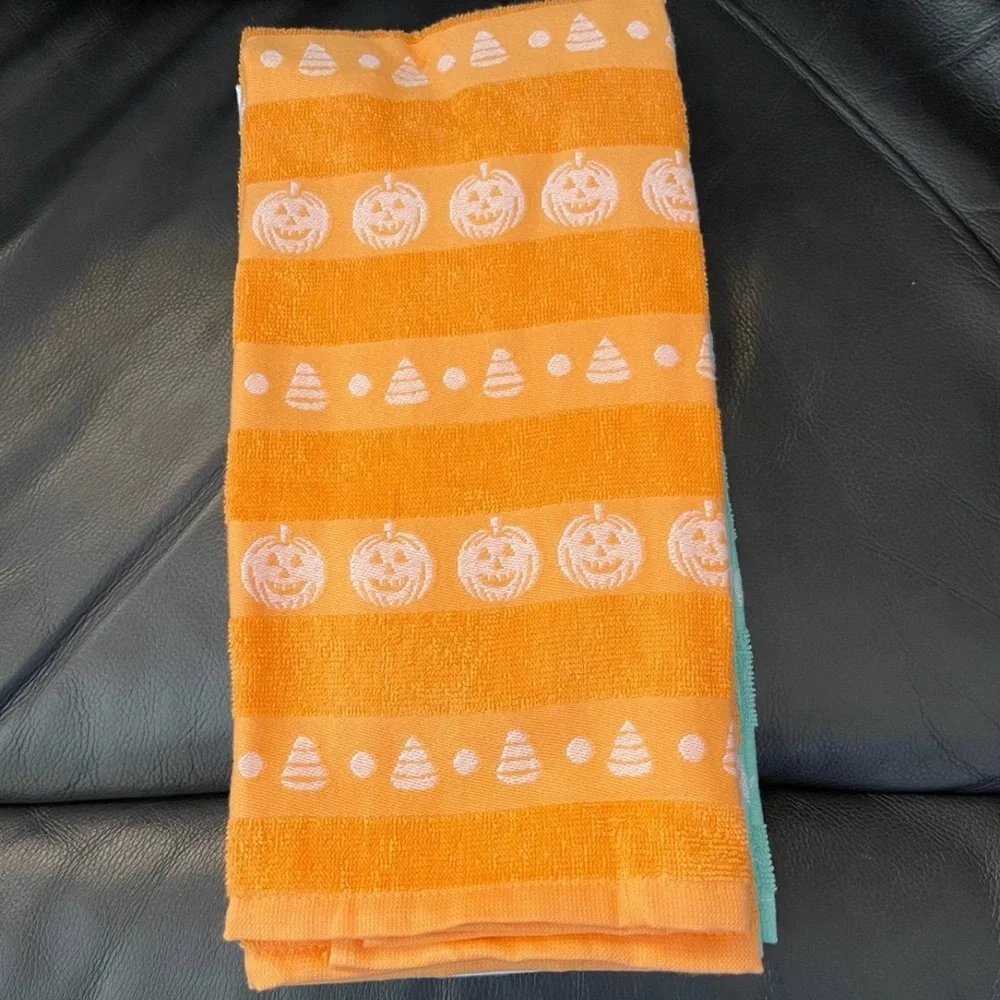 Halloween Cupcakes and Cashmere Pumpkin Kitchen Towel Set of 3